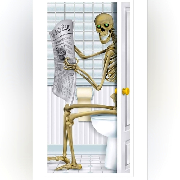 Halloween Skeleton Restroom Door Cover 30 in x 5 ft - Picture 4 of 4
